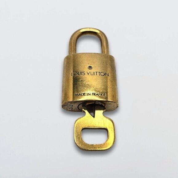 Louis Vuitton Lock & One Key Set Engraved LV Logo Polished Brass Finish - Picture 3 of 4